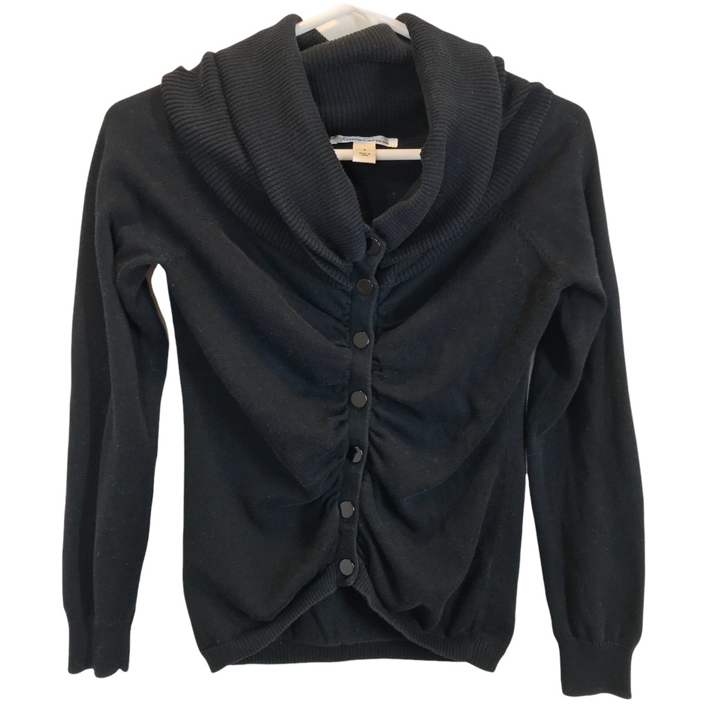Kenneth Cole 100% Cotton Black Button Up Cardigan Sweater with Cowl Neck